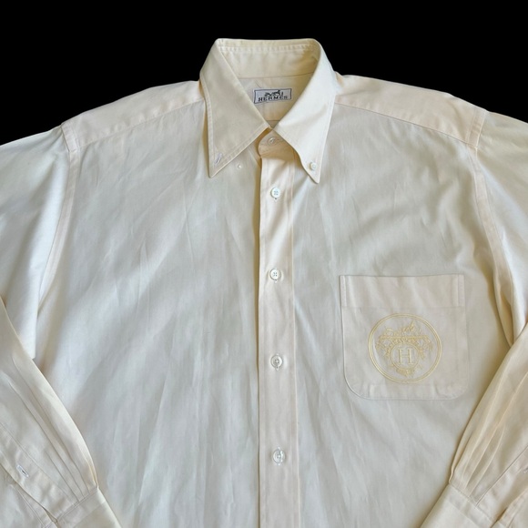 Authentic vintage Hermes dress shirt embroidered pocket logo size 41-16 “AS IS” - Picture 5 of 11